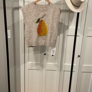 Cider Cream Sweater Vest with Blue Accents